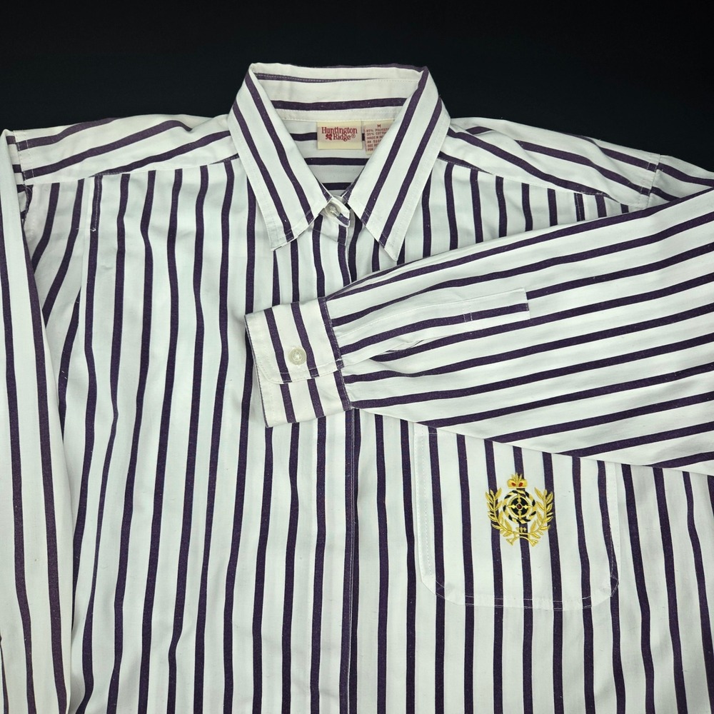 Huntington Ridge Striped Crest Oxford‎ Shirt Medium Deep Purple Black 90s